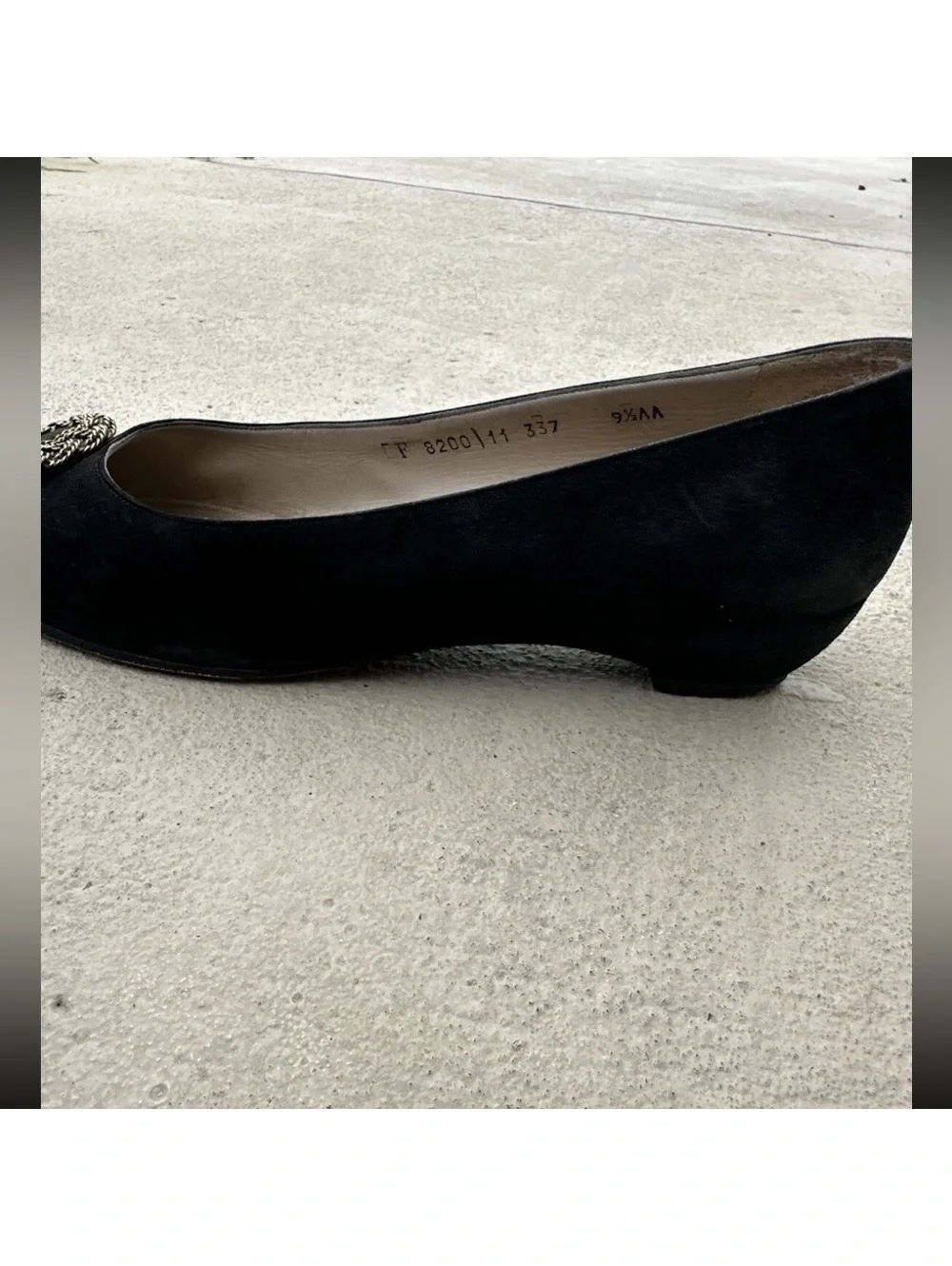 Vintage Ferragamo Black Flats with Gold Accents